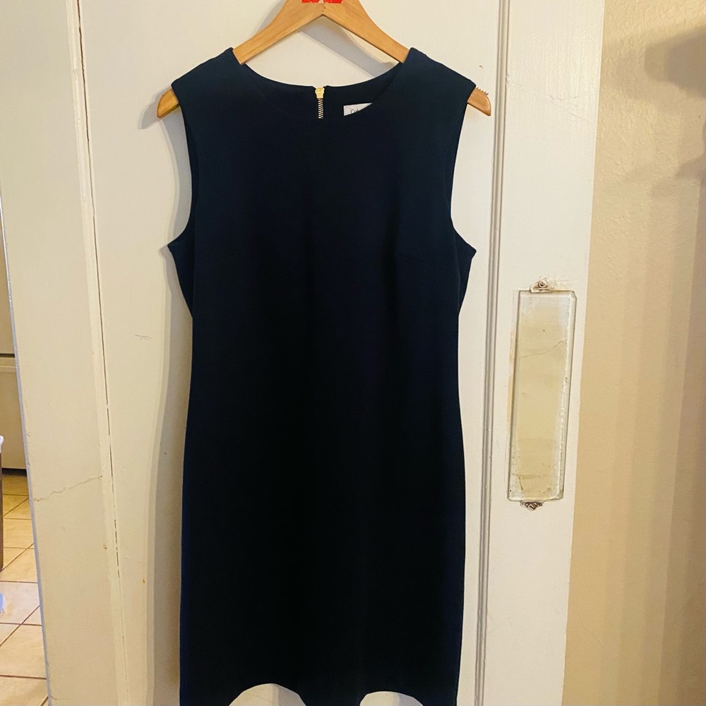 Calvin Klein Navy Blue with Gold Zip Sheath Dress Size 10